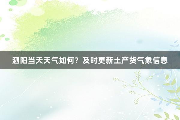 泗阳当天天气如何？及时更新土产货气象信息